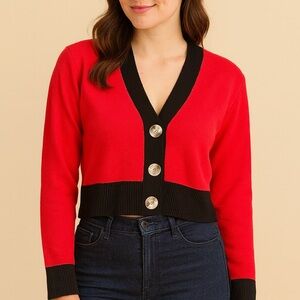 NWT Red and Black Women's Mini Crop Cardigan - Size S